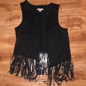 Faux suede fringe vest